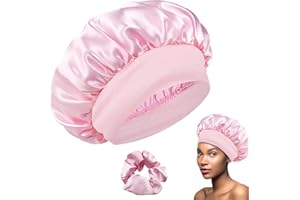 ADMYGO Cuffia Seta Capelli Notte Con Elastici per Capelli, Cuffia in Raso per Dormire, Bonnet Seta per Capelli Ricci, Cuffia per Dormire per Proteggere i Capelli, Rosao