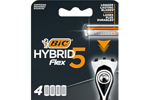BIC Hybrid 5 Flex Recharges - Lot de 4 Unités de 5 Lames pour Rasoir Rechargeable Homme, Rasage Précis et Confortable