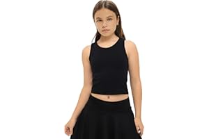 Lilax Girls' Double Lined Sleeveless Basic Crop Tank Top (Black, 10)