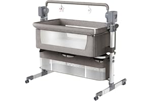 Doraystar Elettrico Bluetooth Intelligente Culla Neonato Next to me, Pieghevole Convertibile Culla Co-sleeping, Letto Fianco Letto con Musica e Telecomando, 5 Ingranaggi Oscillanti (601 Light Grey)