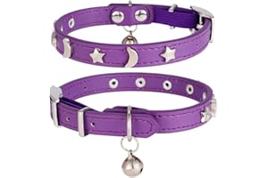 DAIHAQIKO Collare in pelle per gatti maschio e femmina con campanello e cintura elastica di sicurezza Collare a stella e luna per gatti piccoli e grandi