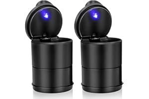 Chingde Posacenere Auto, Posacenere Portatile, Luce LED Automatica, Sigillato, Ignifugo, Resistente Ad Alta Temperatura, Staccabile, Grande Capacità (2 Pezzi)