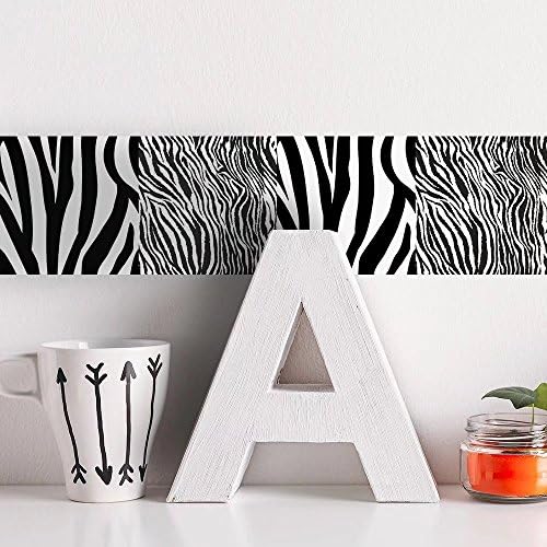 Frolahouse Zebra pattern Self Adhesive Wallpaper Border Roll Waterproof Easy Install Wall Art for Washstand Kitchen Bedroom Study Hallway Entrance Glass Door Background Decoration 10X200CM