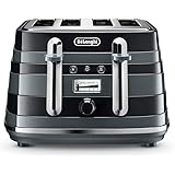 De'Longhi Avvolta 4-slot toaster, reheat, defrost & 6 browning settings, removable crumb tray, CTA4003BK, Black