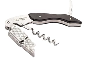 ‎HERBERTZ Herbertz, Sommelier-Messer, Kellnermesser, Länge Folienschneider: 3.8 cm, 221000, Korkenzieher, Kapselschneider, Kronkorkenöffner, 2-stufiger Push-Hebel, Ebenholzschalen