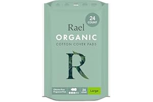 Rael Organic Cotton Cover Sanitary Towels - Heavy Absorbency, Unscented, Ultra Thin Pads with Wings for Women (Large, 24 Count)