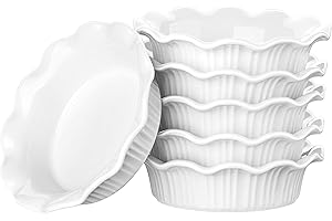 LOVECASA Set di 6 Stampi per Pasticci e Crostate Teglie per Torte Soufflé, Creme Brulee, Pan, Muffin, Torte, 14 CM, Teglie, Stampi per Torte Quiche in Porcellana, Capacità: 200ml