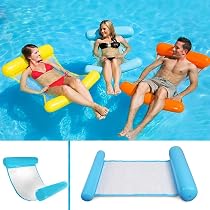 Hamac Flottant 2 Pièces – Gonflable 4-en-1 – Chaise Longue Piscine Avec Oreiller – Ultraléger, Pliable – Jaune Et Bleu