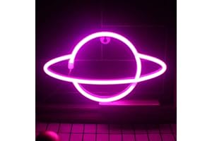 QiaoFei Planet Luce al Neon Decorativa, Alimentata a Batteria o USB, Lampada al Neon Decorazione da Parete per Bambini, Ragazzi, Amici, Ideale Come Regalo di Compleanno-Rosa