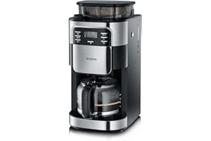 SEVERIN Cafetière avec broyeur intégré 1 000 W, Machine à café programmable avec minuteur, Cafetière filtre avec verseuse en verre d'une contenance de 10 tasses, Noir/Inox, KA 4810