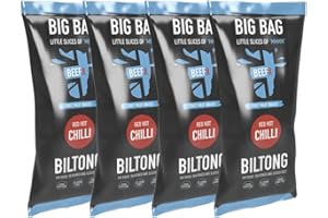 BEEFit Snacks Bolsa de 1kg (4x250g) de Chile Biltong, alto en proteínas, saludable, bajo en azúcar, Carne seca, Beef Jerky