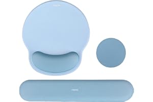 MOSISO Handgelenkstütze für Mauspad&Tastatur Set, Ergonomisch Kreisförmig Mauspad&Untersetzer rutschfeste Basis Schmerzlinderung Hause/Büro&Leichtes Tippen mit Weichem Stoff&Silikonfutter,Luft Blau