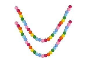 Hocadrv 2 Stück Wolle Filz Ball Girlande Bunte Pom Pom Girlande Bunte Filzkugeln Girlanden Filzkugeln Bunt für Wand Christbaumschmuck Filzkugelgirlanden, Kinderzimmer, Party Geburtstag 60 Kugeln