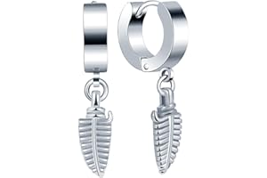 INFINIONLY Boucles d'oreilles Pendantes de Plume en Acier Inoxydable pour Homme Femme Créoles Boucles d'oreilles Plume Fantaisie Bagues d'Oreilles Mode