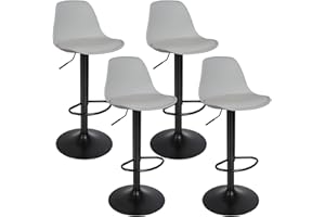 RELOVE Sgabello da Bar Moderno Sgabello Alto con Schienale in Simipelle Sedia Alta da Cucina Regolabile Girevole (4pc-B grigio chiaro)