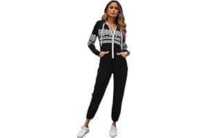 YesFashion Weihnachts Jumpsuit Damen Schlafanzug Einteiler Mit Kapuzen Onesie Weihnachten Mit Reißverschluss Winter Weihnachts Overall Mit Renntier