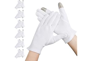 Segbeauty Guantes Algodon, 6 Pares Guantes Humectantes de Pantalla Táctil, Guantes Algodon Dermatologicos para Hidratación y Reparación, Guantes Blancos para Trabajo Diario