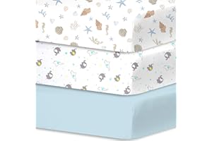 Little Grape Land Kinderbettlaken für Jungen und Mädchen, 3er Spannbettlaken für 70x140cm Matratzen, superweiches und atmungsaktives Mikrofaser-Baby-Laken, Muschel/Elefant/Blau