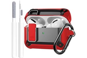 Airpods Pro 2 Case Cover Men Lock with Cleaning Kit, OTOPO Protective Cover with Cleaning Pen Compatible with Airpod Pro Case, Shockproof Rugged Shell for Air Pods Pro 2nd/1st Charging Case Red/Black