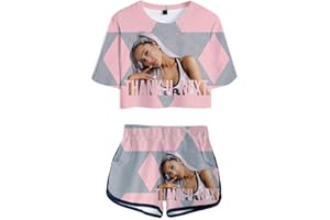 nuannuan 3D-Druck Ariana Grande T-Shirt + Shorts Mädchen Sportswear Süßes Top + Shorts Süße Sängerin Mädchen Lange Dame Lässig Lose XS-XXL
