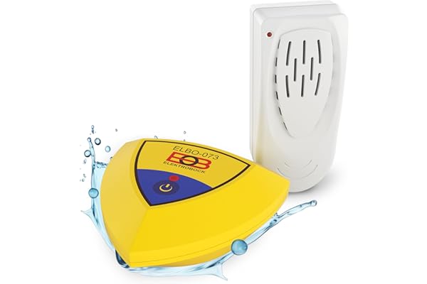 ELEKTROBOCK Alarme de piscine ELBO-073 - Détecteur de mouvement flottant avec sirène 95dB, l'eau bouge - le récepteur radio déclenche une alarme forte, installation facile, IP67, pour toutes piscines