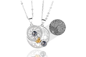 HMCEY Paare Halskette Sonne und Mond Freundschaftskette Magnetisch Anhänger Projektion Paare Halsketten Halskette Muttertag 100 Sprachen Ich Liebe Dich Schlüsselbein Halskette für Freunde und Liebhaber