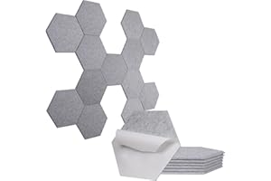 SUZAO Hexagon Akustikpaneele Selbstklebend 12 Stück, 230 kg/m³ Hohe Dichte Schallabsorber 30*26*1cm Akustikplatten, Schallschutz Wand für Aufnahmestudios, Musikstudios, Büros, Konferenzräume,Heimkinos