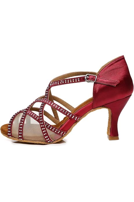 Scarpe Da Ballo Latino Donna Con Strass - Sandali Peep Toe Per Salsa, Bachata, Tango, Tacco Medio, Suola In Pelle Scamosciata
