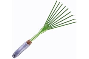 AZU 16 Inch 9 Teeth Mini Garden Rake Home Garden Hand Rake Leaf Broom with Lightweight Ergonomic Comfort Grip-Professional Gardening Tool (Green)