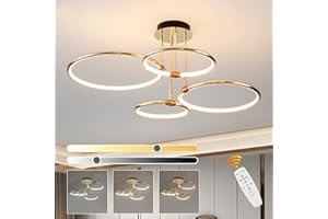 WAYLUOUNG Plafoniera A Led In Oro, Design A 4 Anelli Rotondi/Lampadario Ø75cm, Dimmerabile Continuo Da 85W, Pendente Placcato In Metallo Creativo, Lampada Moderna Per Soggiorno In Camera Letto Studio Ufficio
