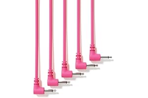 ExcelValley - 5-Pack - Right Angle Mono Modular Patch Cables - 3.5mm 1/8" Eurorack Synthesizer [Pink - 200 cm - 79"]
