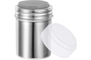 STYQUENZER 1 salière à sucre en poudre, distributeur sucre, en acier inoxydable, avec couvercle frais, saupoudreuse à farine, salière, saupoudreur de cacao, pour café, sel, cacao, farine, chocolat