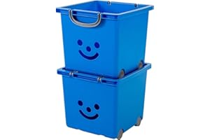 Iris Ohyama, Juego de 2, cubos de almacenamiento, 25 Lapilable, con ruedas y asa, dormitorio, sala de juegos - Kids Box KCB-32 - Azul