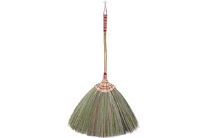 SN SKENNOVA 73,7 cm großer natürlicher Grasbesen, 100 % handgefertigt mit einem Bambusstab, Stickerei, gewebtes Nylon, oben und unten, Griff, rot oder grün, zufällige Farbe für den Innen- und Außenbereich