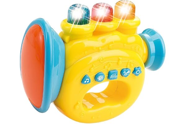 WEofferwhatYOUwant Trompette Bébé – Jouet Musical Interactif avec Sons, Lumières LED & Berceuses – Instrument d'Éveil Portable pour Enfants – sans BPA – pour 18 Mois+ – Piles Incluses
