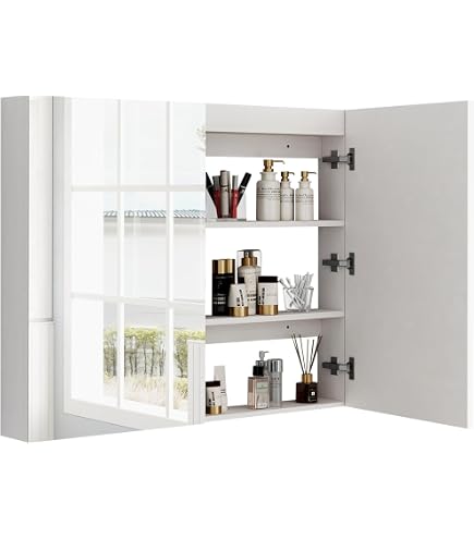 Armario De Baño Con Espejo Jokey Runi - 59.3 Cm Ancho, 2 Luces LED, 2 Puertas De Cristal, Fabricado En Alemania, Color Blanco