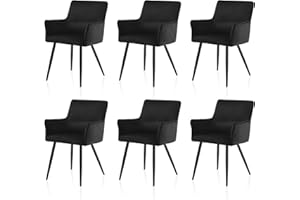 ‎TUKAILAI TUKAILAI Esszimmerstühle 6er Set,Samt Stuhl mit Armlehnen,gepolsterte Sitze,Küchenstuhl mit Rückenlehne Metallbeinen,Esszimmer,Schlafzimmer,Küche,Wohnzimmer,Restaurant,Freizeitstuhl modern,schwarz