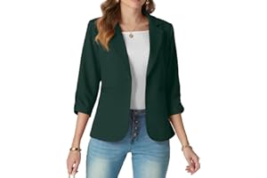 GRECERELLE Womens Blazer Suit 3/4 Ruched Sleeves Ladies Formal Jackets Casual Elegant Work Office Blazers Wear Wedding, Funeral with Buttons, Pockets for Women UK 8-20