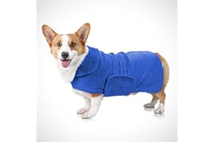 WE ART LEAVES Dog Towel 400 GSM Small Size - Blue Microfiber Dog Drying Coat-Double Layered Dog Towels for Drying Dogs-Fast Drying Dog Bathrobe -Super Absorbent Hook & Loop Design Dog Robe