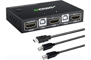 NAWEN KVM HDMI Switch, USB Switcher Box 2 In 1 Out For 2 Computers Share Keyboard, Mouse And Monitor Support 4K@30Hz for Laptop, PC With Windows/Linux/Mac System, Support Keyboard Hotkey Switch