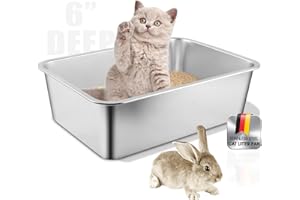 LADYSONS Lettiera per gatti, in acciaio inox, per gatti, grande, per gatti, senza odori, antiruggine, superficie liscia, facile da pulire, 50 x 35 x 15 cm