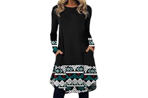 Briskorry Blumenmuster Minikleid Frauen Modisches Skaterkleid Herbst Langarm Pullover Kleid Kleid in A-Linie mit O-Ausschnitt und Patchwork Party Kleid Strandkleid Freizeitkleid