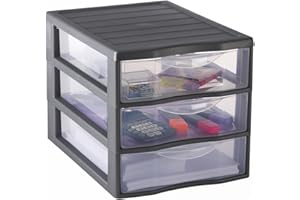 SUNDIS Orgamix, schubladenbox aus Kunststoff, 3 transparente Schubladen für A4-Papier, Höhe 25,5 cm, stapelbar, ideal für Schreibtisch, Unterricht, Dokumente, Zubehör