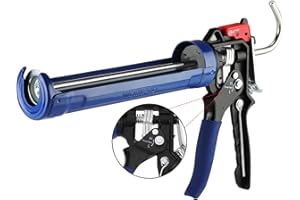 WORKPRO Pistolet à Calfeutrer Silicone en Métal avec 2 Modes de Rapport de Poussée, Transmission de Force 9:1 et 18:1, Pistolet à Cartouche pour Cartouches de Silicone et d'Adhésif de 295ml