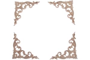 MUXSAM 4Pcs 10cm Wood Hand-Carved Unpainted Sharp Corner Onlay Applique Unique Style Furniture Frame Decor