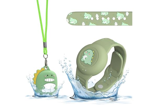 1pc Bracelet étanche et 1pc Pendentif Coque de Protection pour Apple Airtag, Enfants Apple Airtag IP53 Protection Anti - Perte GPS Tracking Corps Entier Mignon Animation Silicone Réglable(Dinosaure)