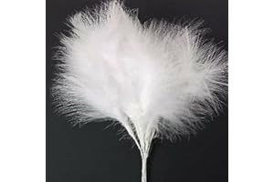 DIAMANTE CRAFTS 6 Wired Stems Marabou Fluff Feathers - 18 Feathers Per Pack - 9 Colours (White - Wired Fluff Feathers)