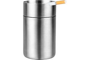 MESCHETT Stainless Steel Car Ashtray, Portable Smokeless Ashtray Indoor,Smell Proof Mini Cigar Ashtrays for Patio, Smoking Accessories for Weed ，Detachable Windproof Ash Tray for Car Cup Holder,Large