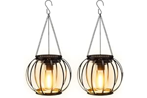 BUCASA Solar Lights Outdoor Garden, 2 Pack Metal Solar Lanterns Outdoor with Chain and Hook, Hanging Solar Lights with Auto On Off Waterproof Garden Ornaments for Yard Pathway Patio