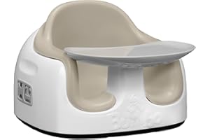 Bumbo Sitzerhöhung mit abnehmbarem Tablett für Kleinkinder & Babys zwischen 6 und 36 Monaten - Babyschale für Esszimmerstuhl mit Sicherheitsgurt - Mehrzweck-Babybodensitz - Taupe